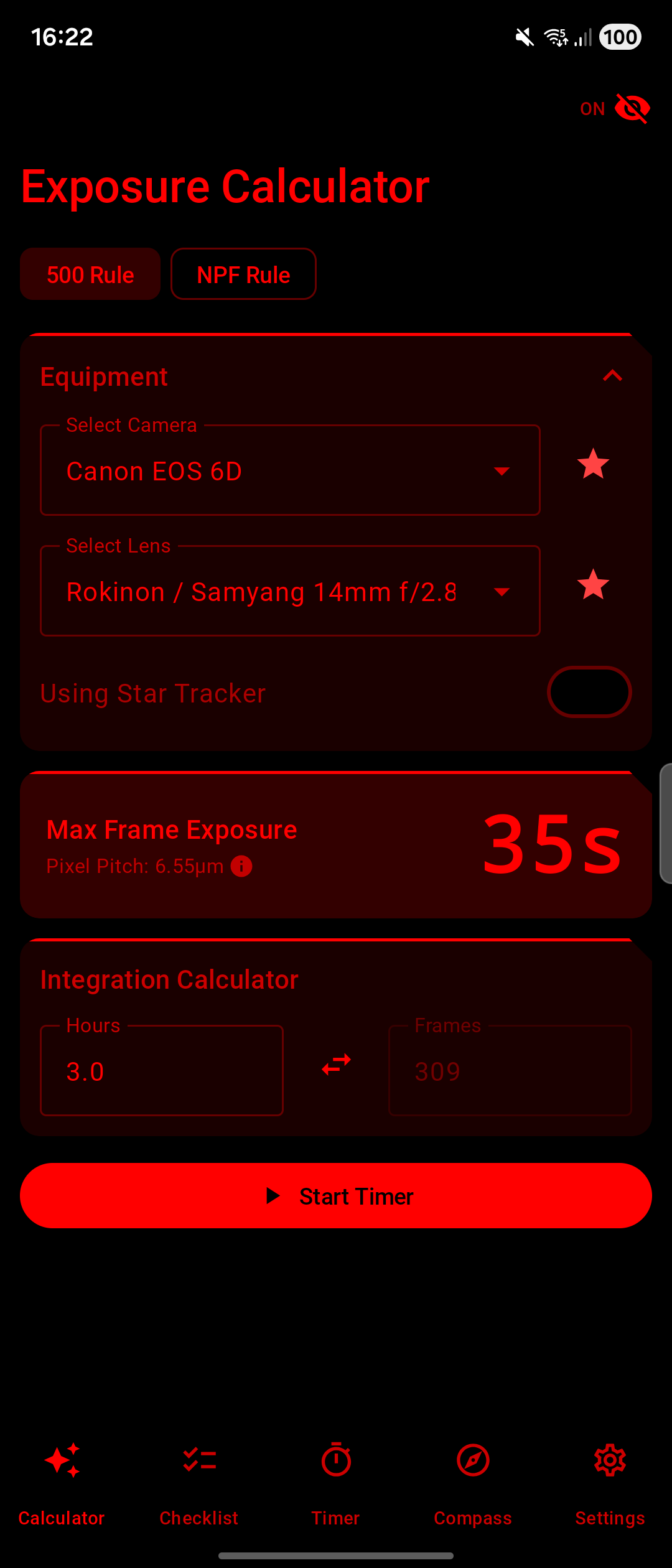 Sidereal Night Mode - Red light preserves night vision